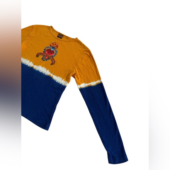 Y2K Vintage Jeweled Heart Tie Dye Harley Davidson Long Sleeve Shirt Size Medium - Picture 4 of 7